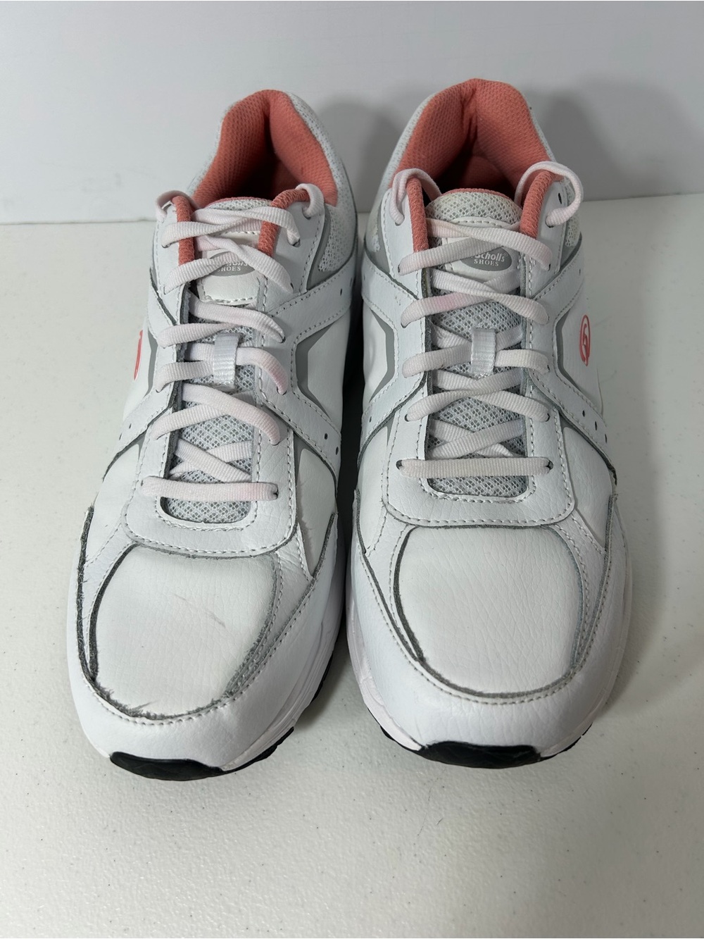 Dr Scholl’s Womens White Athletic Sneakers with Pink Accent
